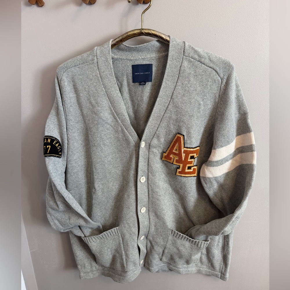 American Eagle Varsity Letterman Cardigan Grey XXXL